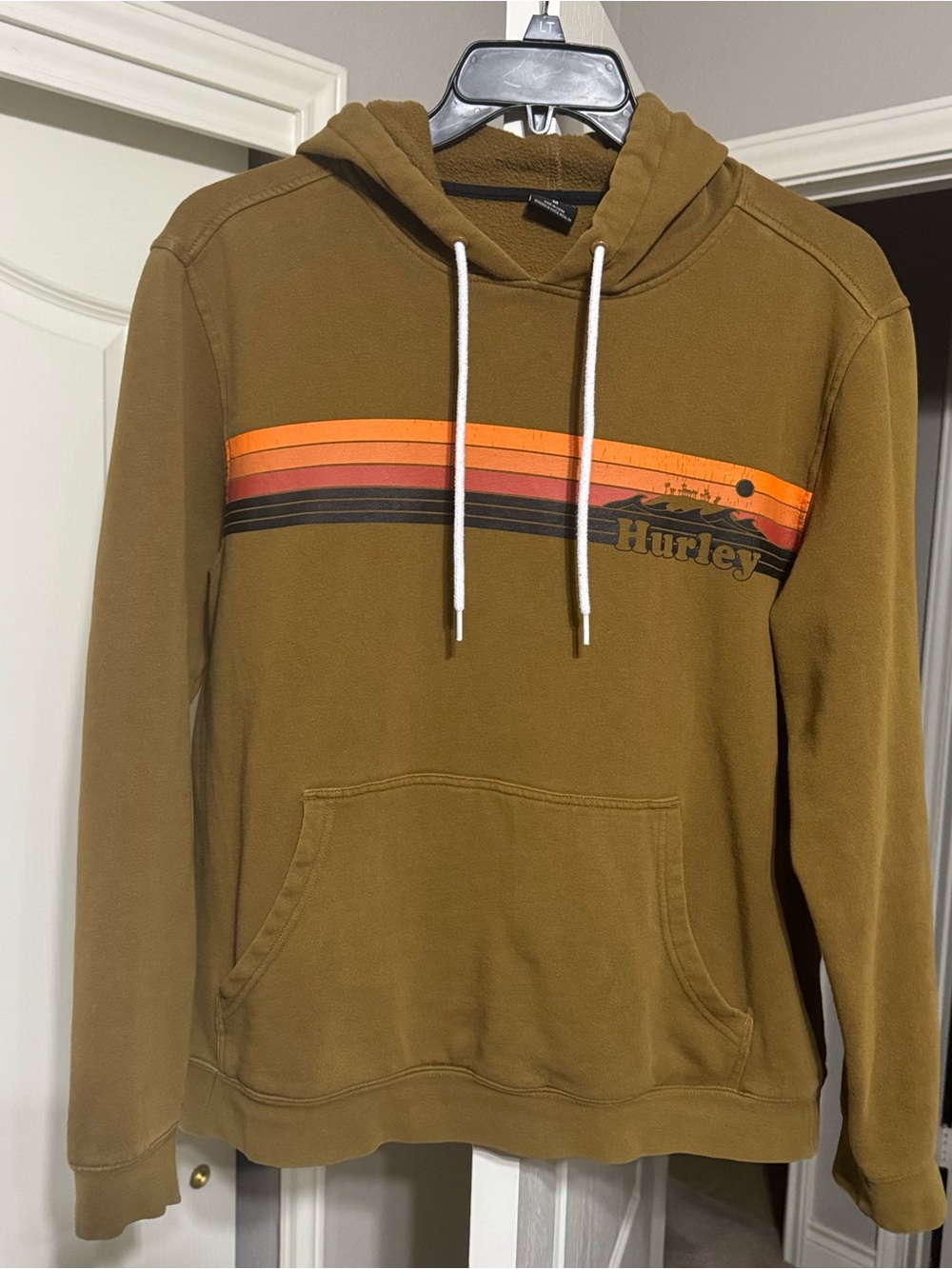 Hurley Olive Brown Hoodie with Orange and Black Stripes